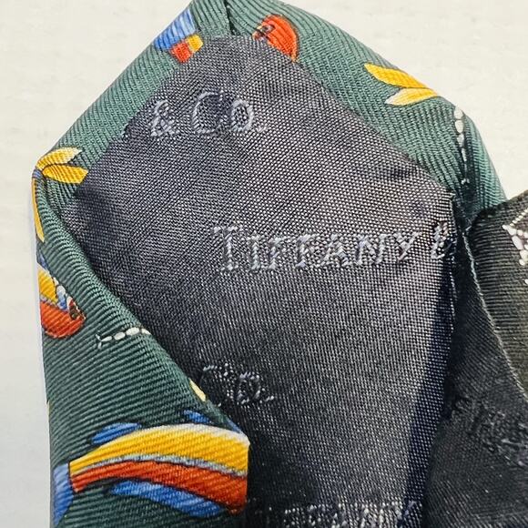 Tiffany & Co Necktie Mens Silk Fish Dragonfly Print Made in Italy Designer Tie - Picture 5 of 10